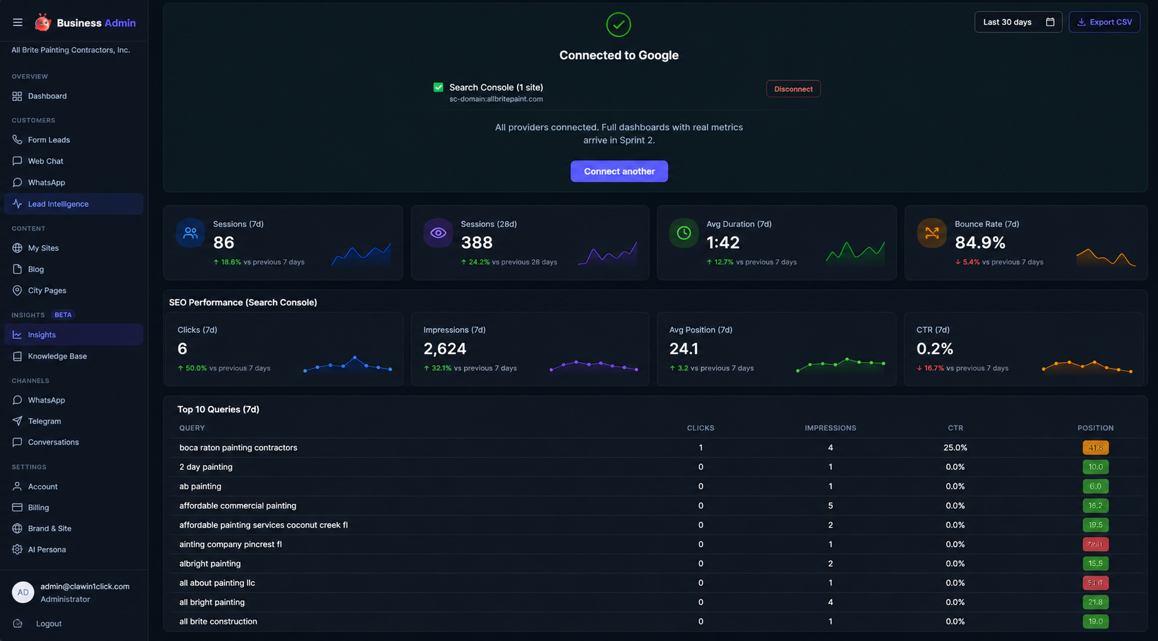 Search Console dashboard preview